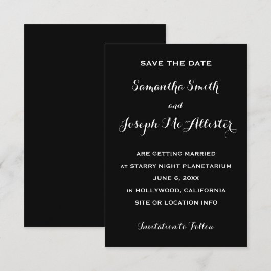 Invitation Économisez la date noir minimal (Devant / Derrière)