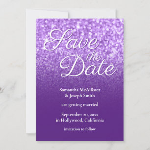 Invitation Économisez la date Royale Violet ombré paillettes