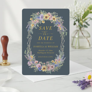 Invitation Économisez la date Wildflower Floral Charbon Humeu