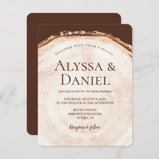Invitation Écorce bois Mariage rustique (Devant / Derrière)