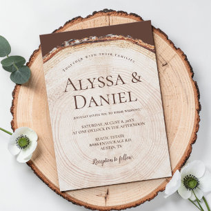 Invitation Écorce d'arbre de bois rustique mariage anneau
