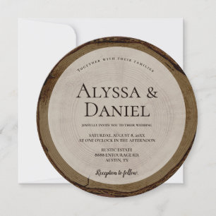 Invitation Écorce en bois Brun profond Mariage rustique rond