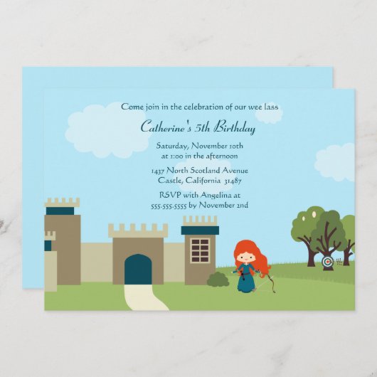 Invitation écossais mignon de fête d'anniversaire (Devant / Derrière)