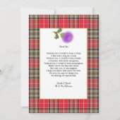 Invitation Ecosse Clan Tartan Mariage poème Merci (Devant)