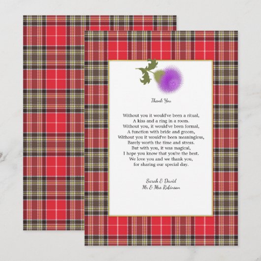 Invitation Ecosse Clan Tartan Mariage poème Merci (Devant / Derrière)