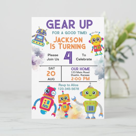 Invitation Écouter le robot fête d'anniversaire (Debout devant)