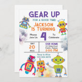 Invitation Écouter le robot fête d'anniversaire (Devant / Derrière)
