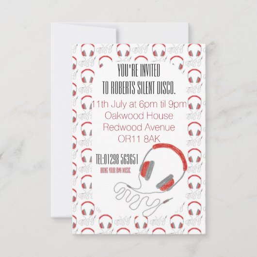 Invitation Écouteurs silencieux d'invitation d'anniversaire (Devant)