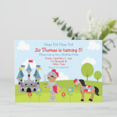 Invitation Ecoutez la fête d'anniversaire de votre chevalier (Debout devant)