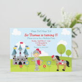 Invitation Écoutez Ye Blonde mignonne Chevalier fête d'annive (Debout devant)