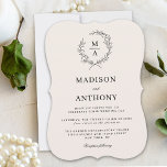 Invitation Écran clair Simple Élégant Mariage Monogramme<br><div class="desc">Choix de bon goût et classique dans les invitations de mariage, ce design exprime une élégance simple dans sa disposition de texte et de forme de support. Une simple couronne de laurier ouverte de feuilles esquissés entoure l'initiale monogramme de la mariée et du marié sur un arrière - plan écru...</div>
