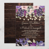 Invitation Écran Rustique Bois Éclairage Violet Rose Floral (Devant / Derrière)