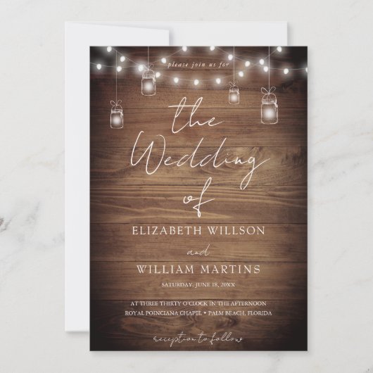Invitation Écran Rustique En Bois Éclairé Tout En Un Mariage (Devant)