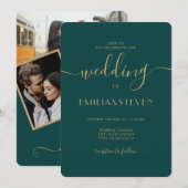 Invitation Écran vert émeraude moderne mariage initiales phot (Devant / Derrière)