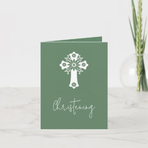 Invitation (écrire) Floral Cross Baptism Fern Gree