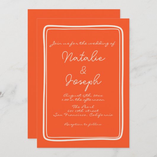 Invitation Écrit à la main Bright Orange Retro Mariage unique (Devant / Derrière)