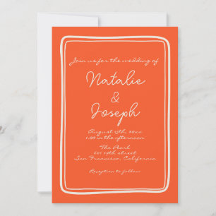 Invitation Écrit à la main Bright Orange Retro Mariage unique