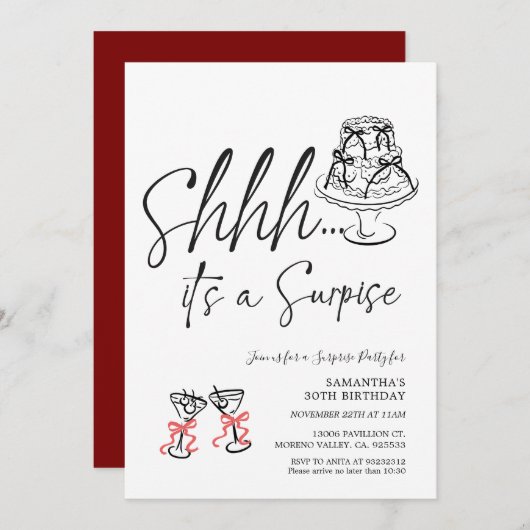 Invitation Ecrit à la main C'est un gâteau surprise fête d'an (Devant / Derrière)