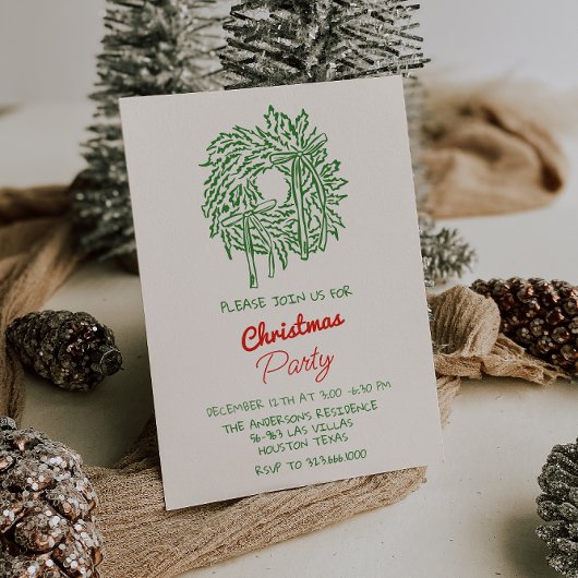 Invitation Écrit à la main Rouge Vert Noël Fête de couronne