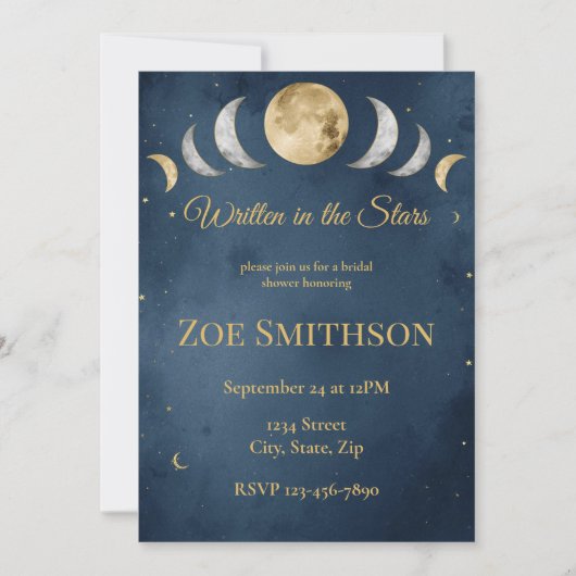 Invitation Écrit dans les Étoiles | Bride Céleste Navy et Or (Devant)