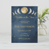 Invitation Écrit dans les Étoiles | Bride Céleste Navy et Or (Debout devant)