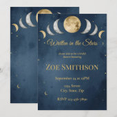 Invitation Écrit dans les Étoiles | Bride Céleste Navy et Or (Devant / Derrière)