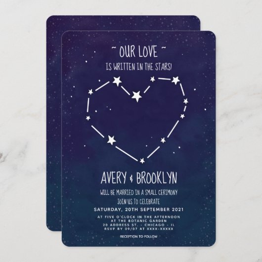 Invitation Écrit Dans Les Étoiles Petit Mariage (Devant / Derrière)