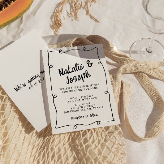 Invitation Ecrit main unique moderne cadre Mariage rétro