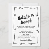 Invitation Ecrit main unique moderne cadre Mariage rétro (Devant)