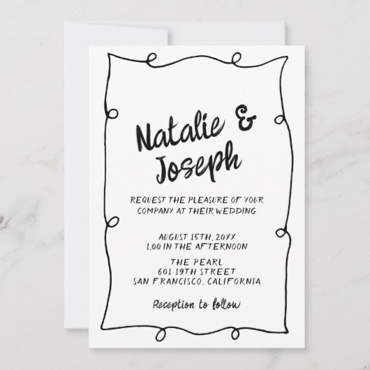 Invitation Ecrit main unique moderne cadre Mariage rétro (Devant)