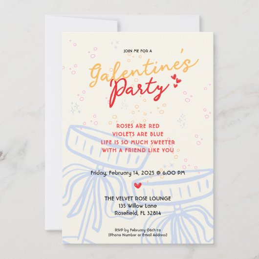 Invitation Écrite à la main Galentine's Day Script Coquette B (Devant)