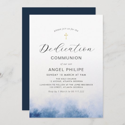 Invitation écriture bleu aquarelle (Devant / Derrière)