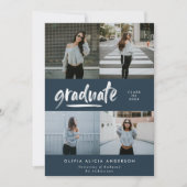 Invitation Écriture bleu marine moderne 4 photo graduation de (Devant)