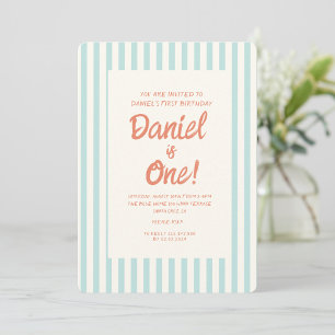Invitation Écriture bleue Wavy Pastel Baby Premier anniversai
