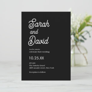 Invitation Écriture calligraphique classique mariage noir et