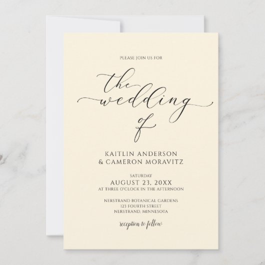 Invitation Écriture Calligraphique Élégante de Luxe pour Mari (Devant)