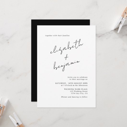 Invitation Écriture Calligraphique Élégante et Simple pour Ma (Devant/Arrière en situation)
