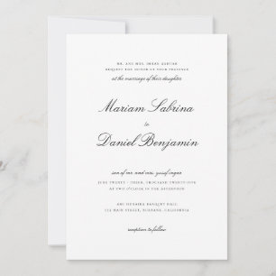 Invitation Écriture Calligraphique Élégante Mariage Noir et B