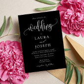 Invitation Écriture Calligraphique Élégante Mariage Noir et B