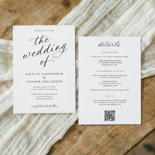 Invitation Écriture Calligraphique Élégante Tout en Un Mariag