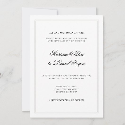 Invitation Écriture Calligraphique Moderne Élégante Mariage B (Devant)