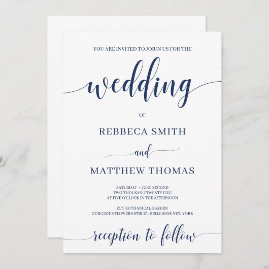 Invitation Écriture calligraphique moderne lettrage mariage d (Devant / Derrière)