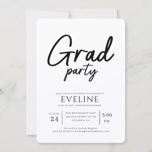 Invitation Écriture Calligraphique Tendance Fête de Diplômé D (Devant)