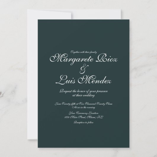 Invitation Écriture calligraphique verte émeraude Mariage ver (Devant)