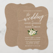 Invitation Écriture Calligraphique Verte Fleurie Mariage Kraf (Devant / Derrière)