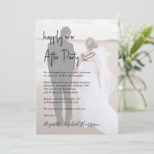 Invitation Écriture Chic Photo Overlay Pink Wedding Réception (Debout devant)