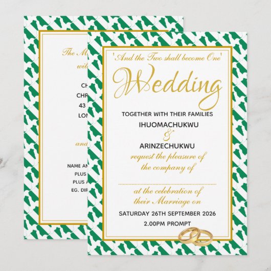 Invitation Écriture chrétienne NIGERIA Mariage Naija (Devant / Derrière)