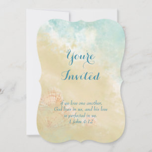 Invitation Écriture chrétienne Plage Océan Coquillage Mariage