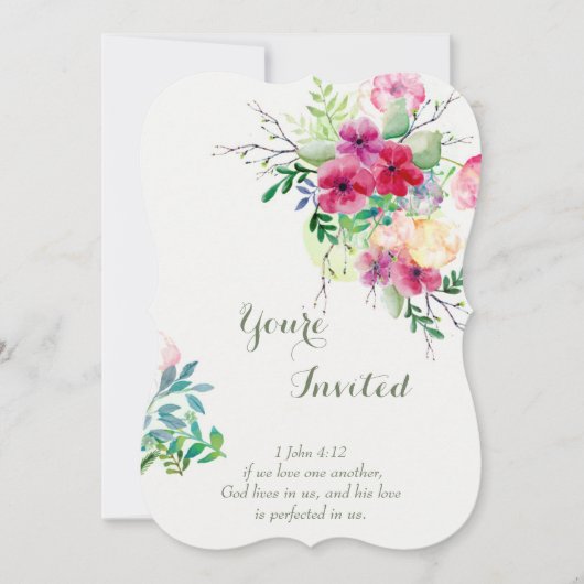 Invitation Écriture chrétienne Romantique Floral Mariage (Devant)