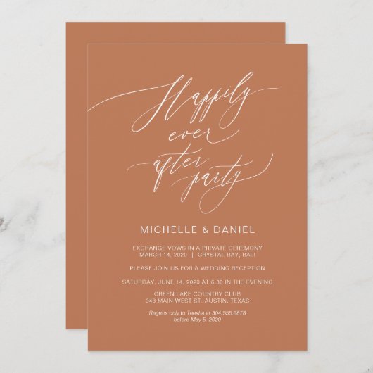 Invitation Écriture Copper Romantique, Mariage Intime (Devant / Derrière)